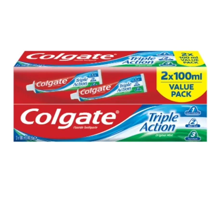 Colgate Triple Action Cavity Protection, Whitening & Fresh Breath Toothpaste Value Pack (2 Pack) - 2x100ml